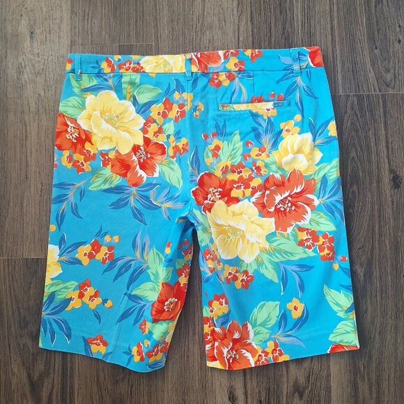 💙 Ralph Lauren Tropical Print Bermunda Shorts With Pockets Cotton - Picture 7 of 9